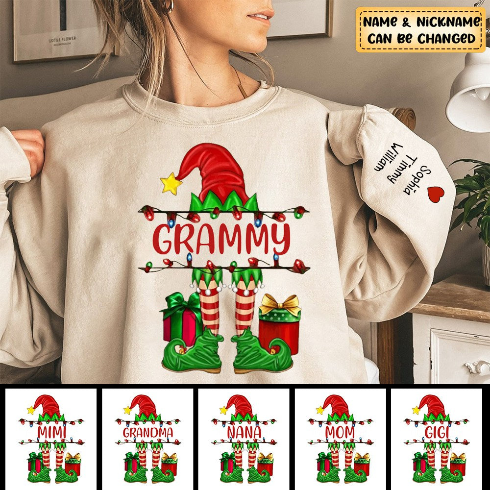 Personalized Grandma/Mom Elf Christmas Light Sweatshirt