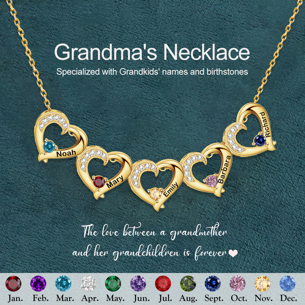 Personalized Custom Name Birthstone Heart Necklace