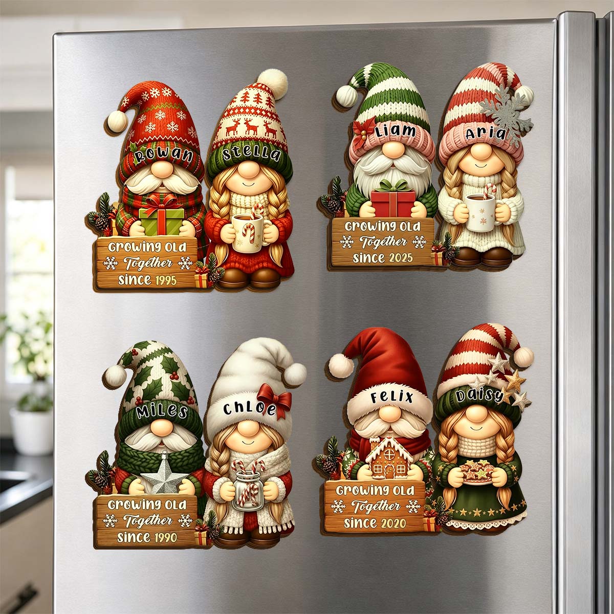 Growing Old Together Personalized Christmas Couple Wooden Fridge Magnet