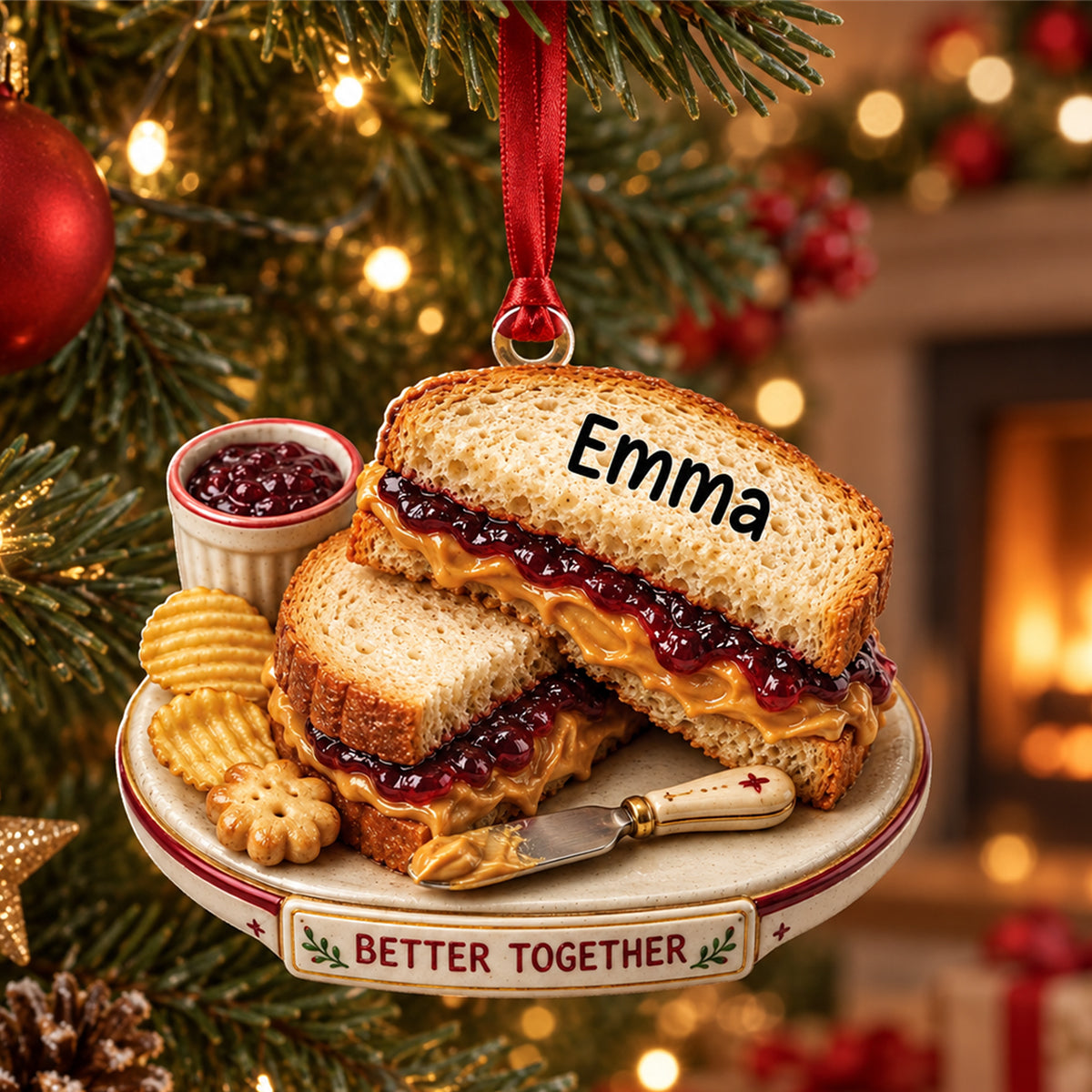 Peanut Butter Jelly Christmas Ornament, PBJ Lover Gift