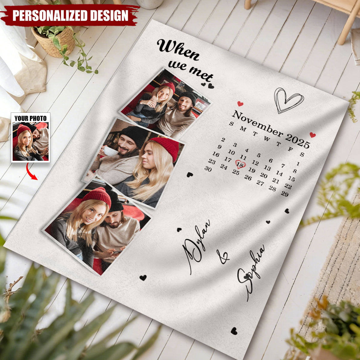 When We Met Custom Photos And Calendar - Couple Blanket