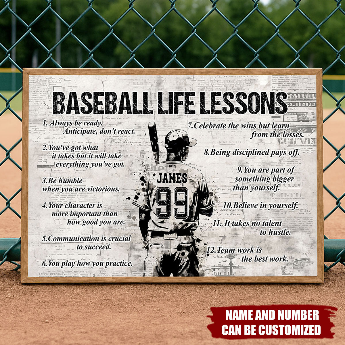 Baseball Life Lessons Personalized Canvas Print, Softball Gift For Boy Man