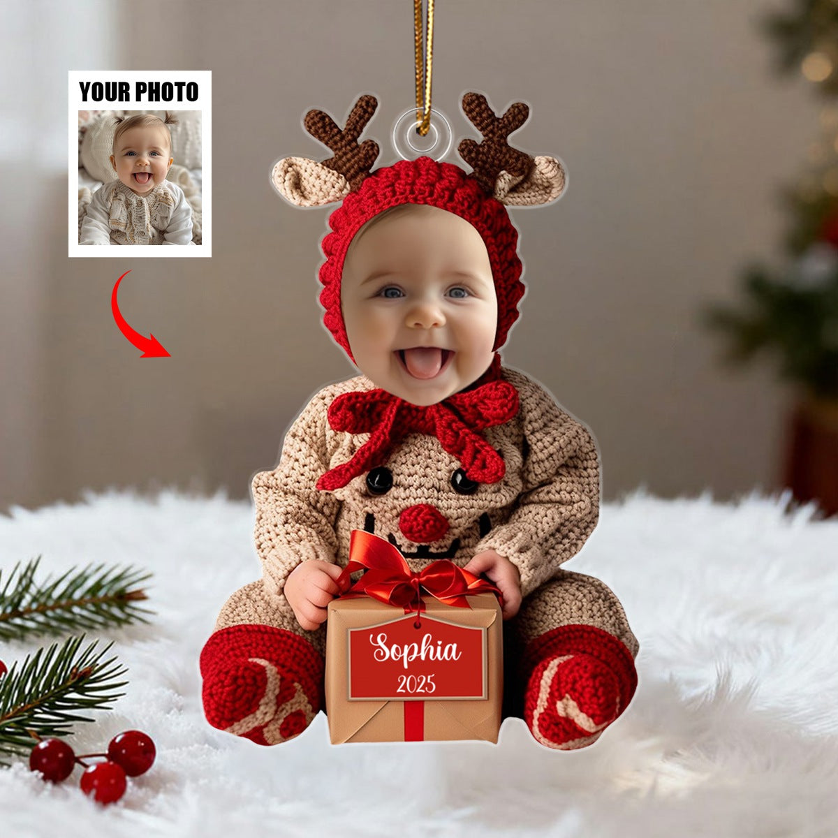 Personalized Baby Photo Ornament, First Christmas Keepsake