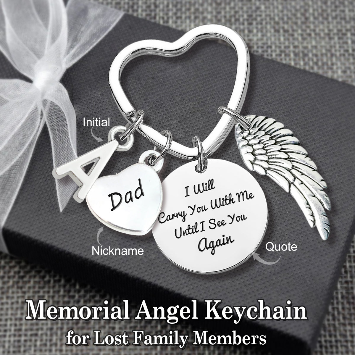 Personalized Memorial Angel Wing Initials Keychain
