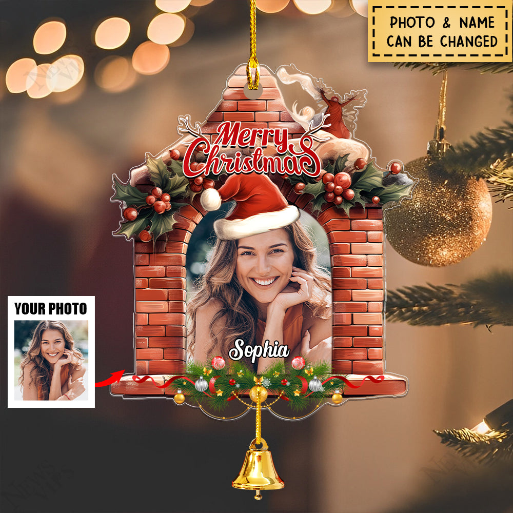 Merry Christmas Red House Upload Photo Personalized Custom Acrylic Ornament