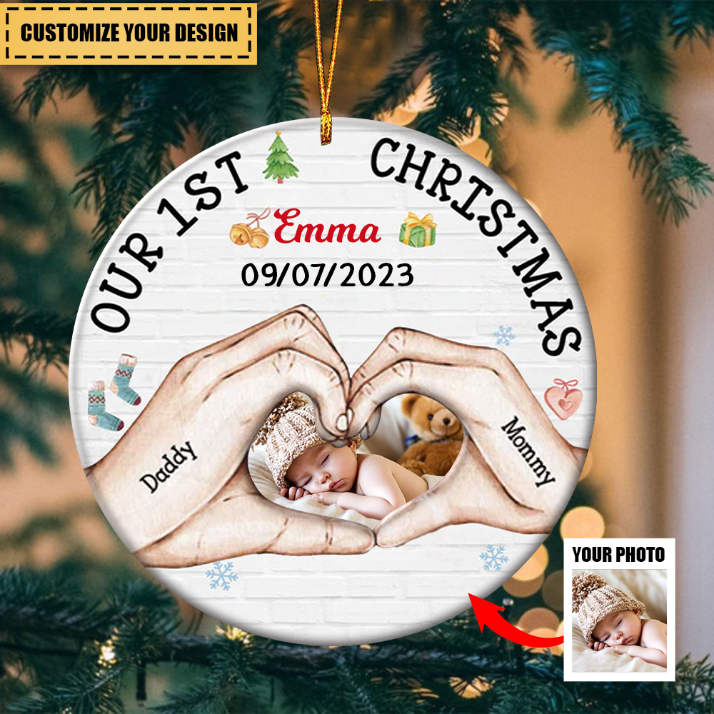 Baby's First Christmas Personalized Circle Ornament-Upload Photo