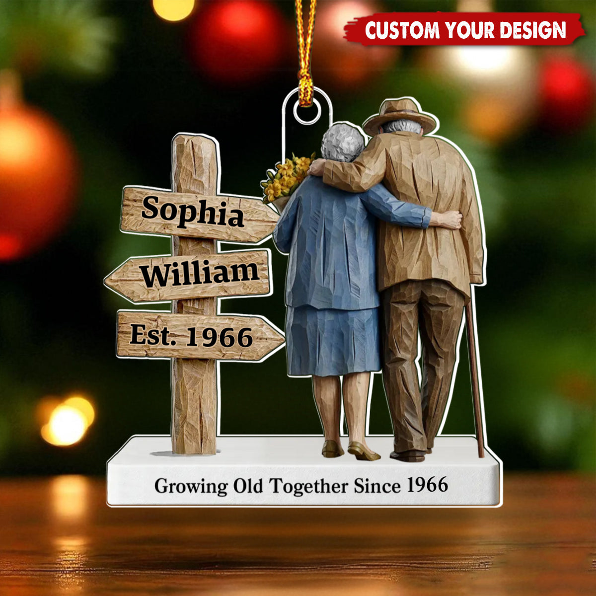 Old Couple Sign Post - Personalized Acrylic Ornament