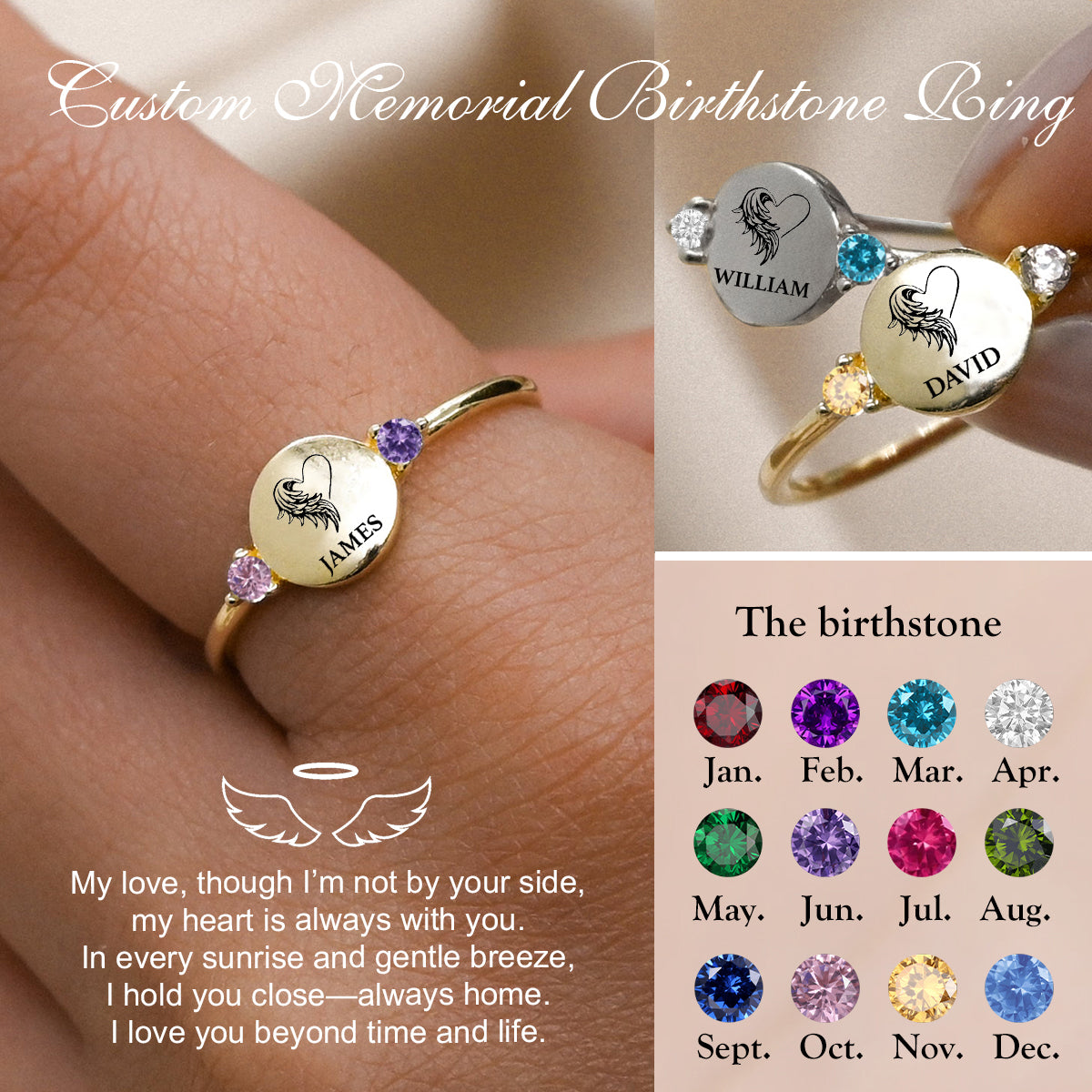 Personalized Birthstones & Text Ring For Family And Friend
