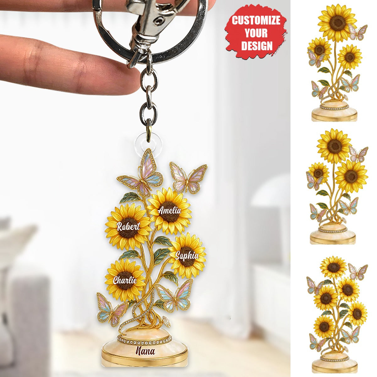 Her Love, Her Sunflowers -  Family Personalized Custom Shaped Acrylic Keychain