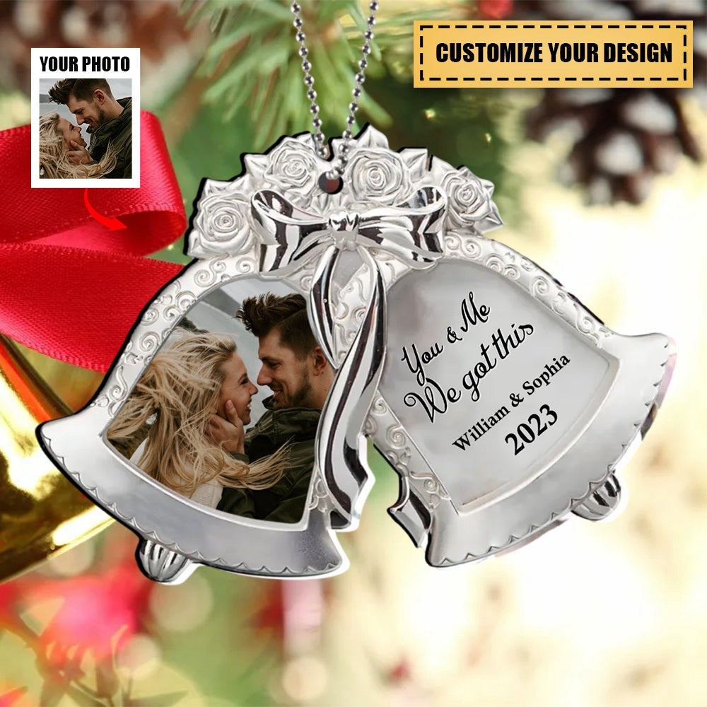 Our First Christmas Engaged-Custom Personalized Couple Bells Acrylic Ornament - Upload Photo - Christmas 2023