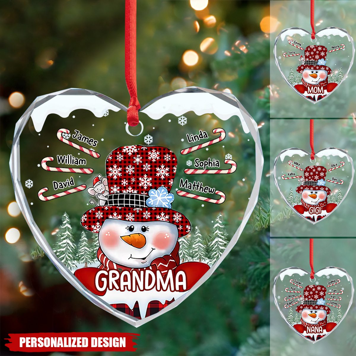 Personalized Christmas Snow Grandma Heart-Shaped  Ornament