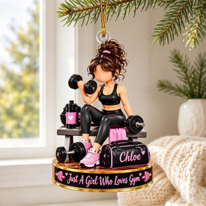 Personalized Gym Girl Christmas Ornament, Custom Fitness Gift