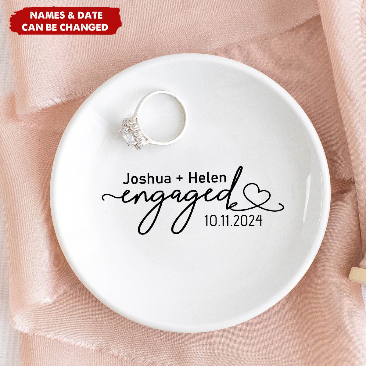 Engagement Ring Dish - Personalized Couple Name Jewelry Dish
