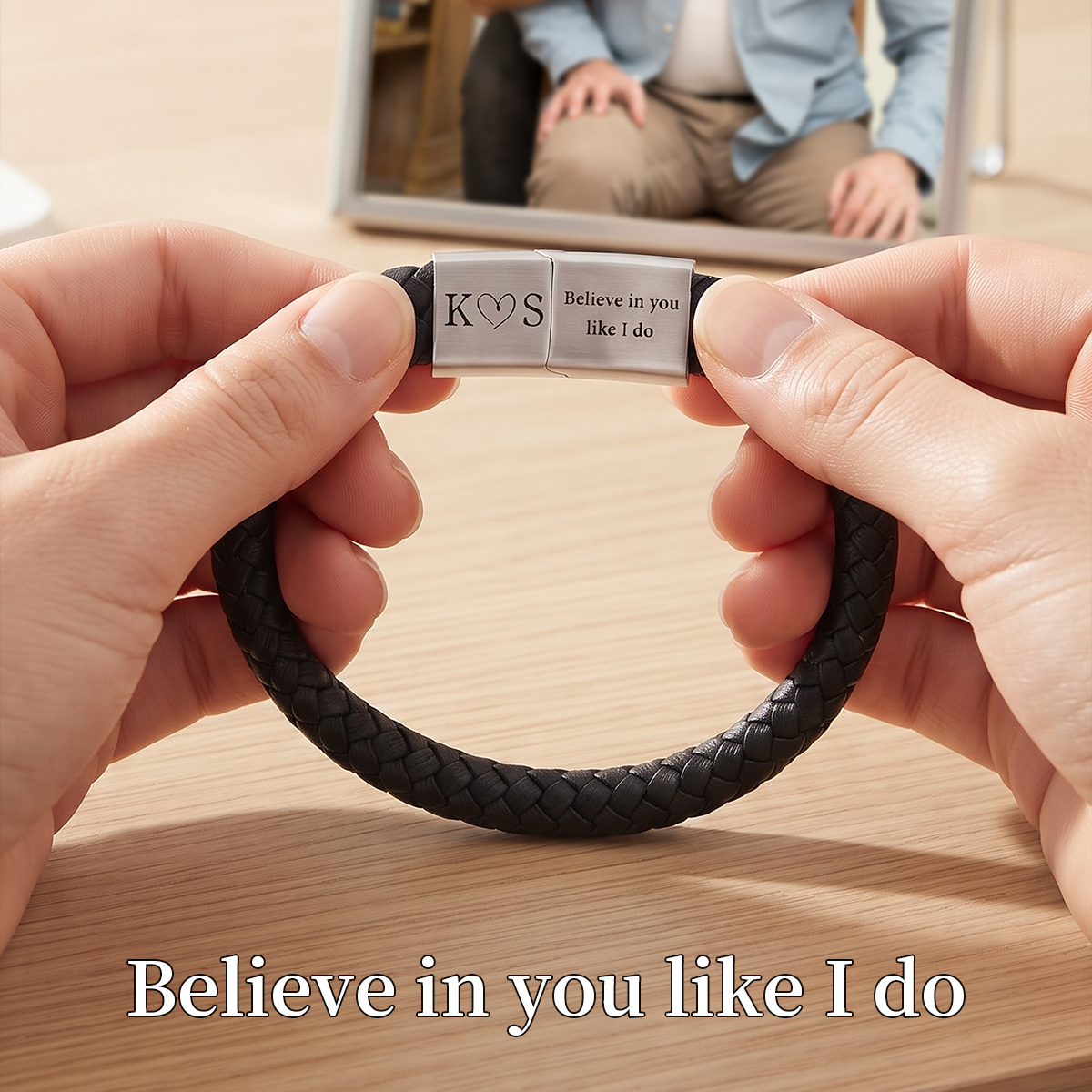 Personalized Loving Message Mens Leather Bracelet