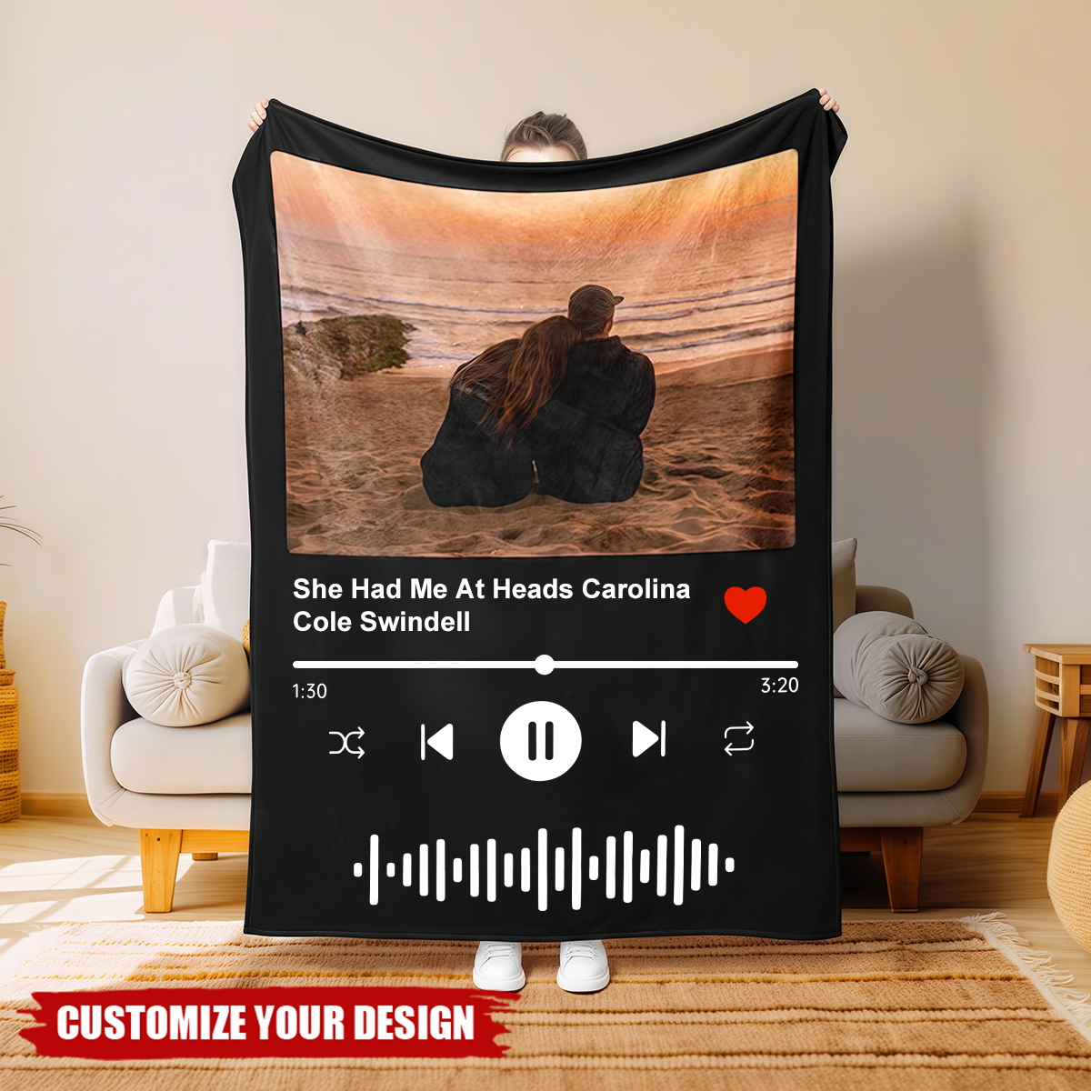 Personalized Custom Your Photo & Music Favorite Song Blanket