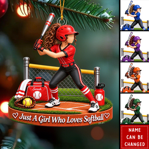 Personalized Softball Girl Ornament, Custom Name Softball Player Christmas Ornament