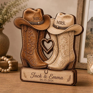 Personalized Western Wedding Gift,Cowboy Boots Couple Keepsake, Bride And Groom Gift