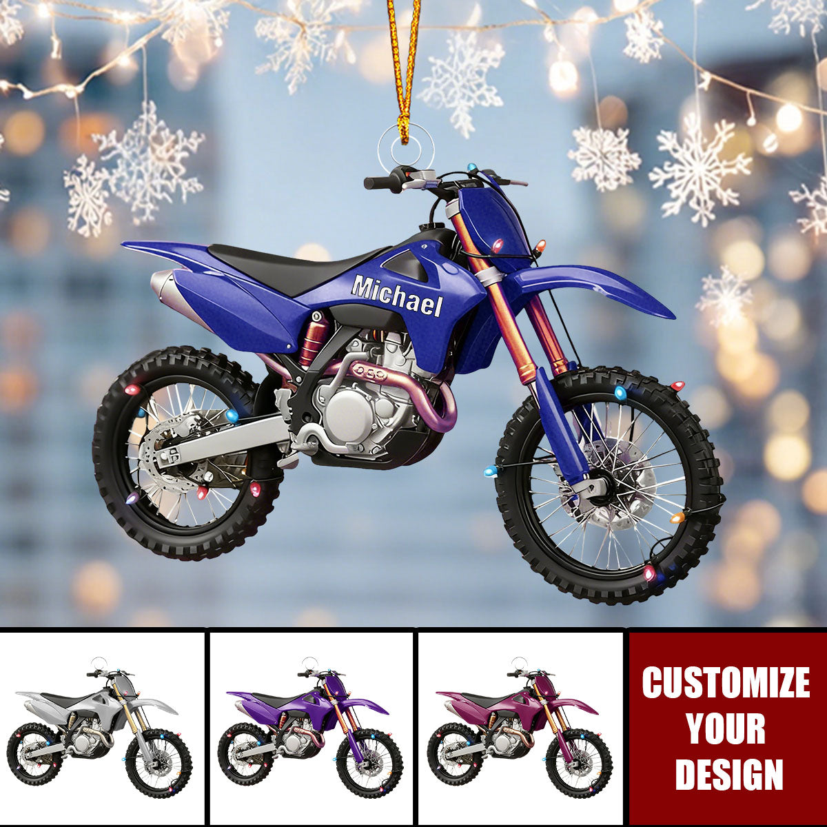 Custom Name Motocross Rider Christmas Ornament - Gift for Racing Lover