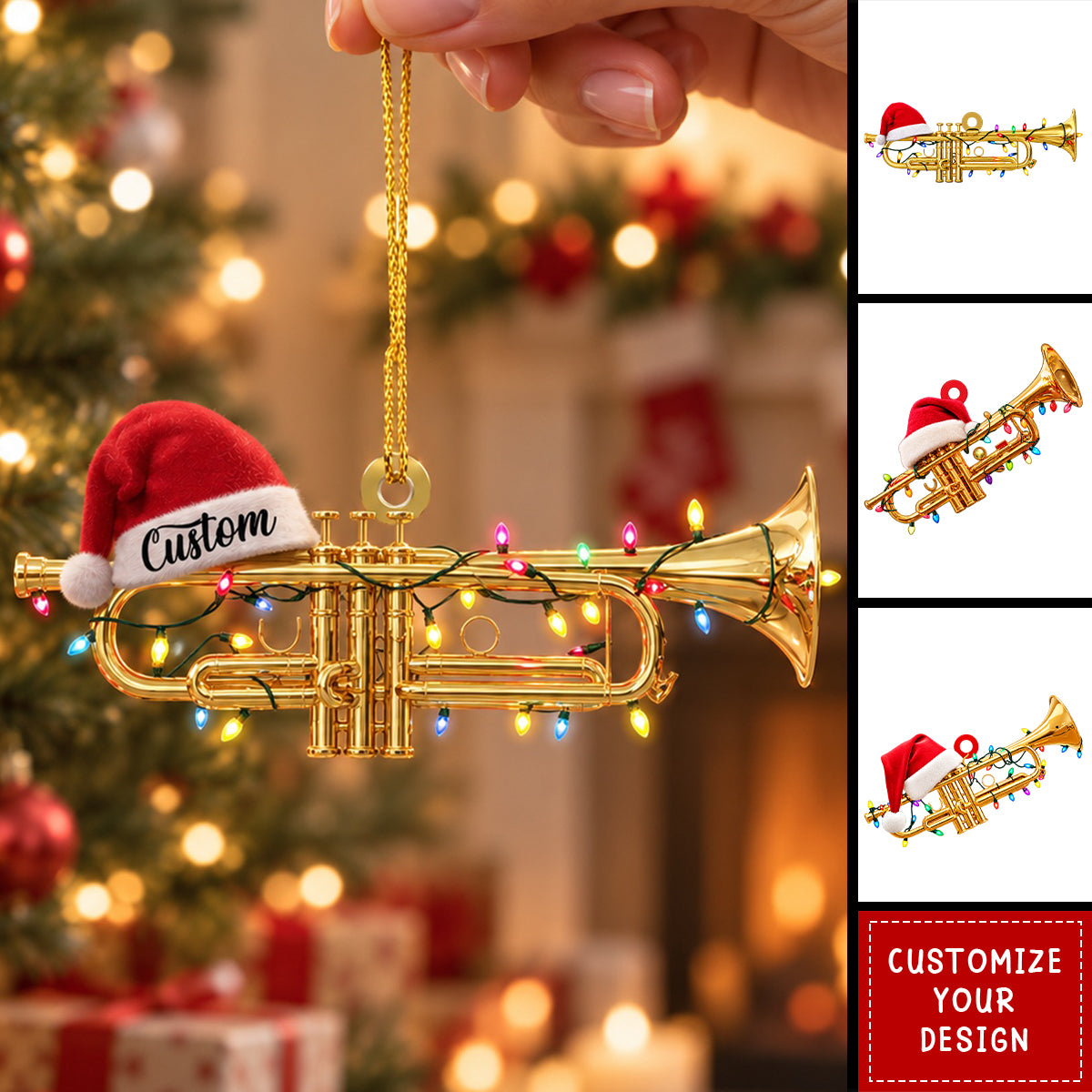 Personalized Musical Trumpet Acrylic Christmas Ornament