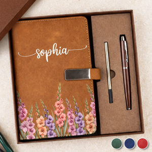 Custom Birth Flower & Name For Her, Wife, Daughter, Sister - Personalized Notebook Set