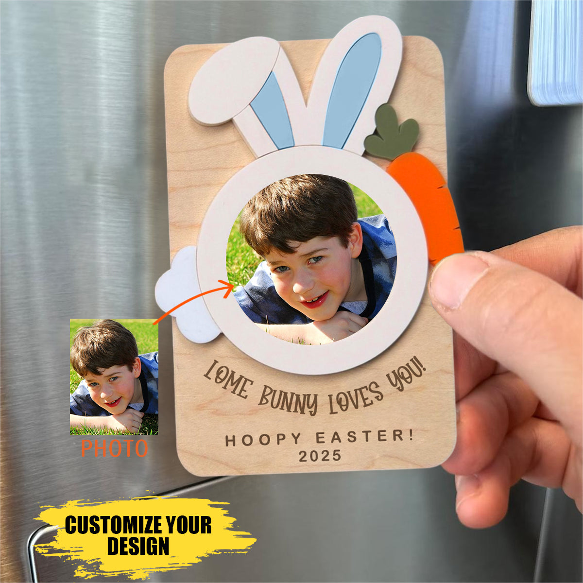 Personalized Easter Bunny Photo Frame Wood Fridge Magnet