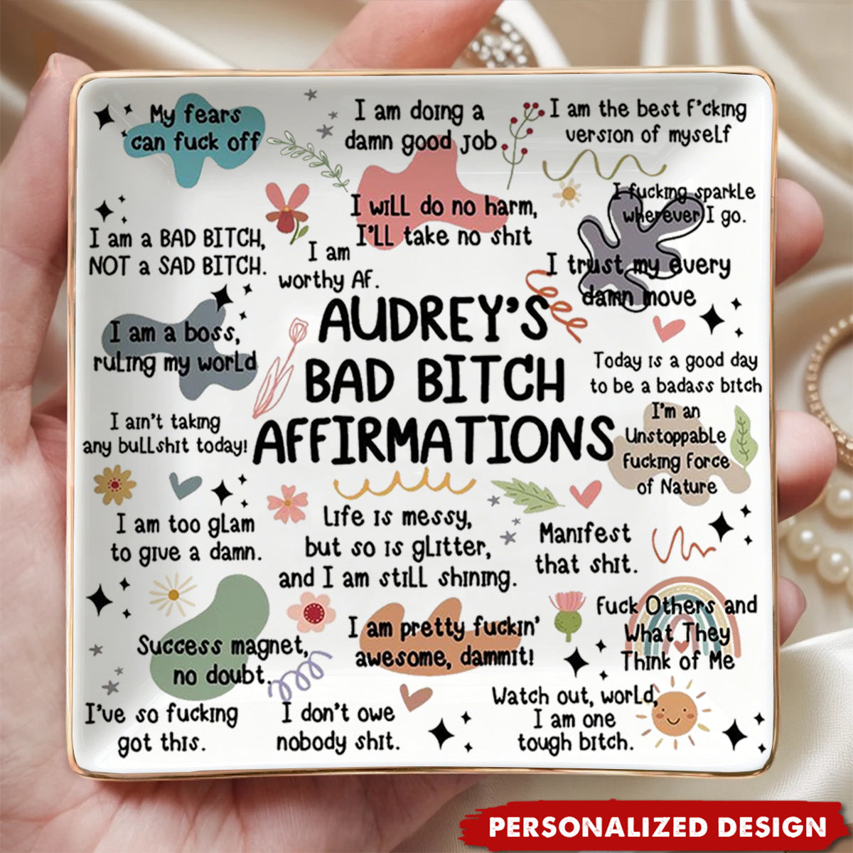 Personalized Swear Affirmations Ring Dish, Custom Name Jewelry Tray