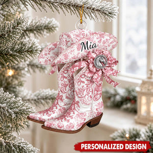 Personalized Cowgirl Christmas Ornament, Cowboy Boot Ornament