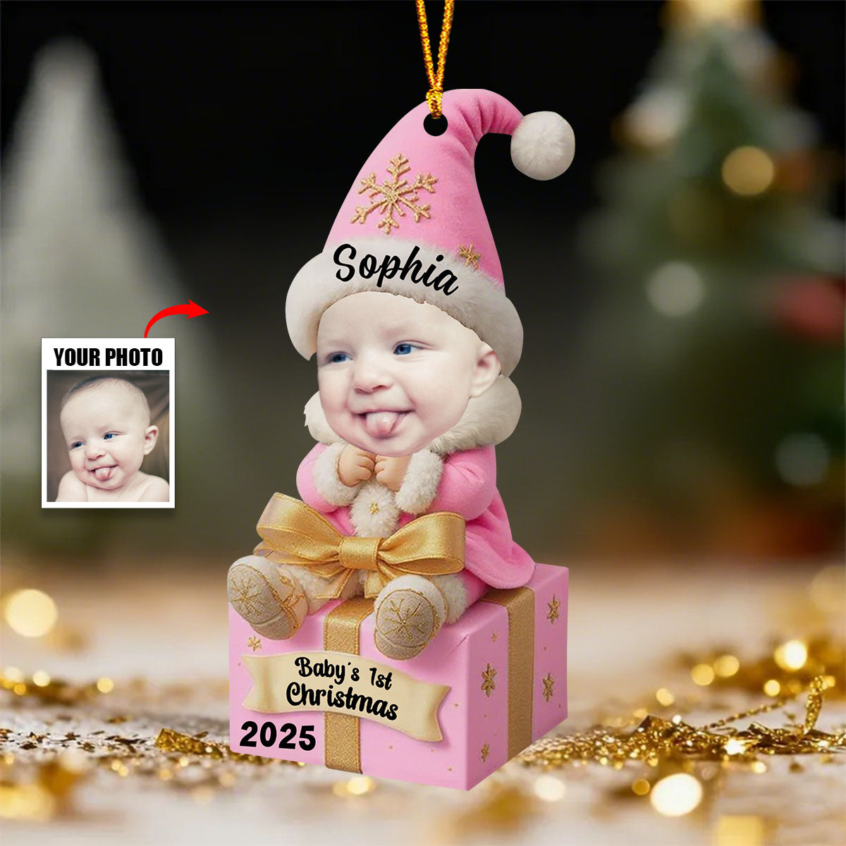 Personalized Acrylic Baby Ornament, Keepsake Christmas Decoration