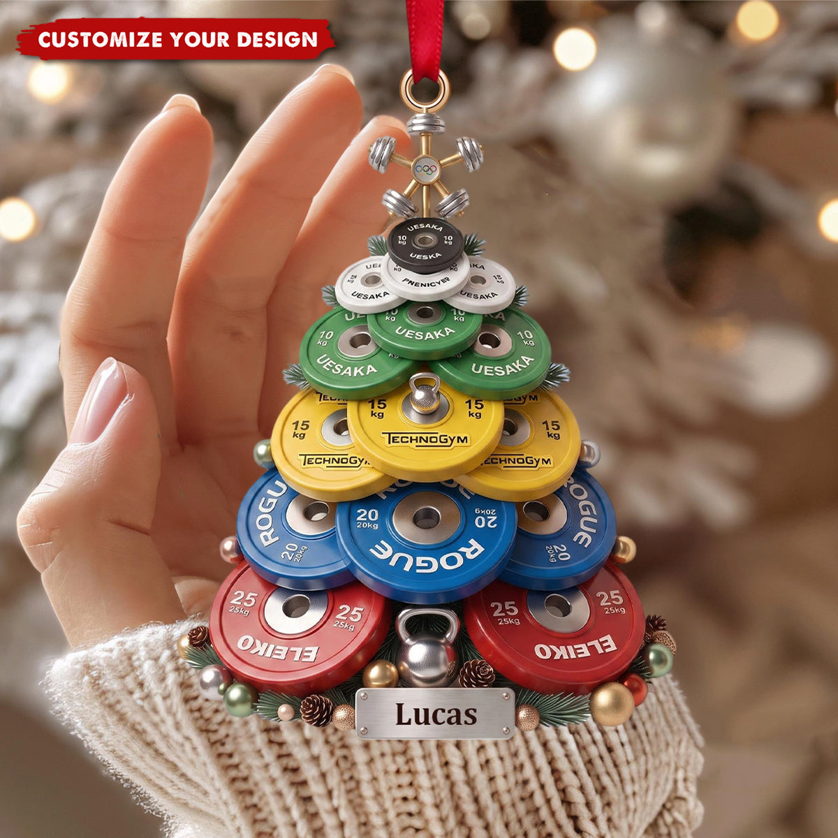 Weight Plate Tree Christmas Ornament, Personalized Gifts For Gymers
