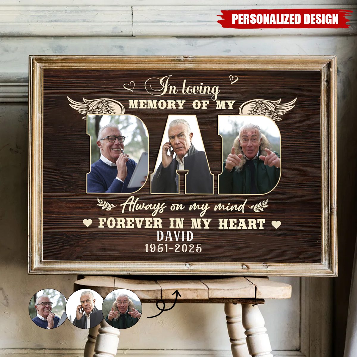 Personalized Memorial Photo Canvas, Sympathy Gifts For Loss Of Father