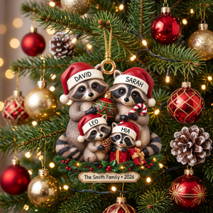 Lovely Raccoon Family Acrylic Ornament - Personalized Christmas Gifts For Family