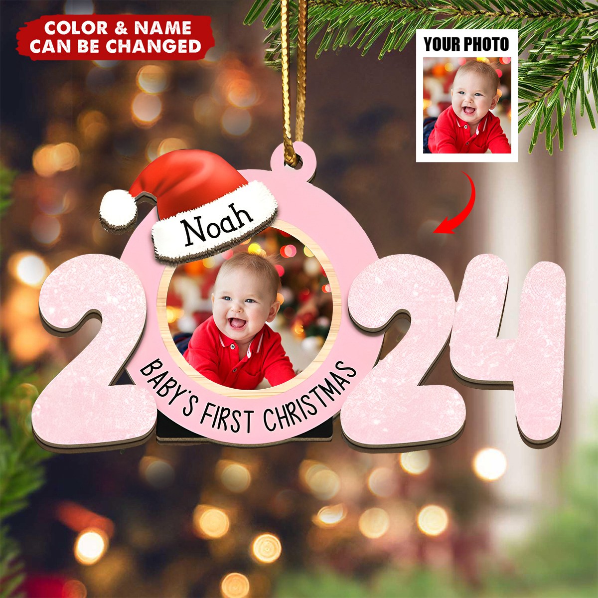 Personalized Baby's First Christmas 2024 Wooden Ornament