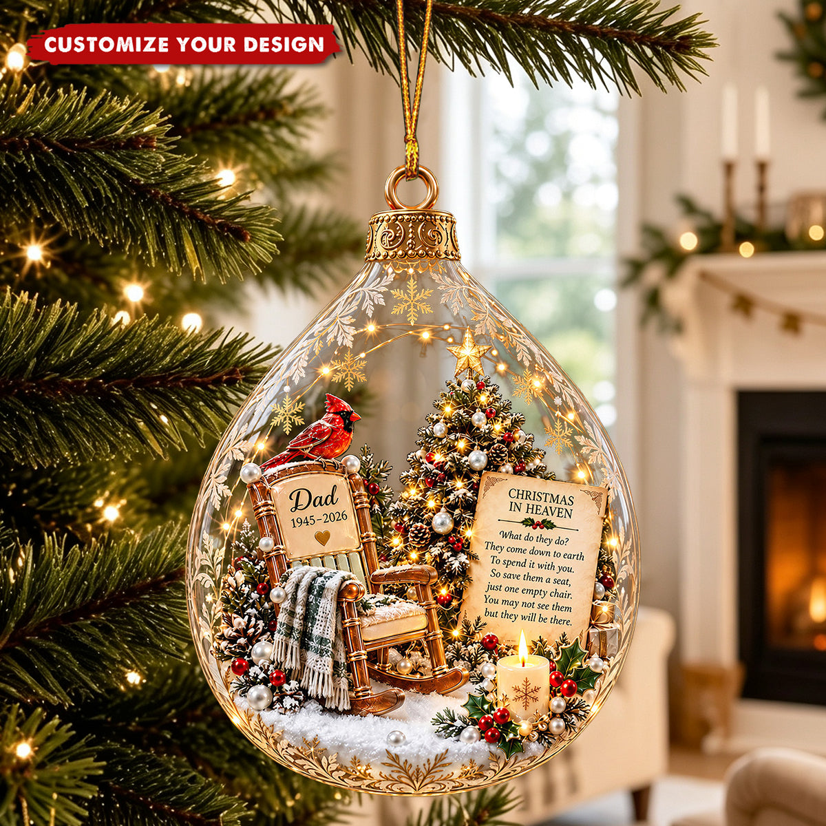 Christmas In Heaven Cardinal Ornament - Personalized Memorial Gift