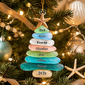 Personalized Family Sea Glass Tree Ornament, Christmas Ornament Gift For Family