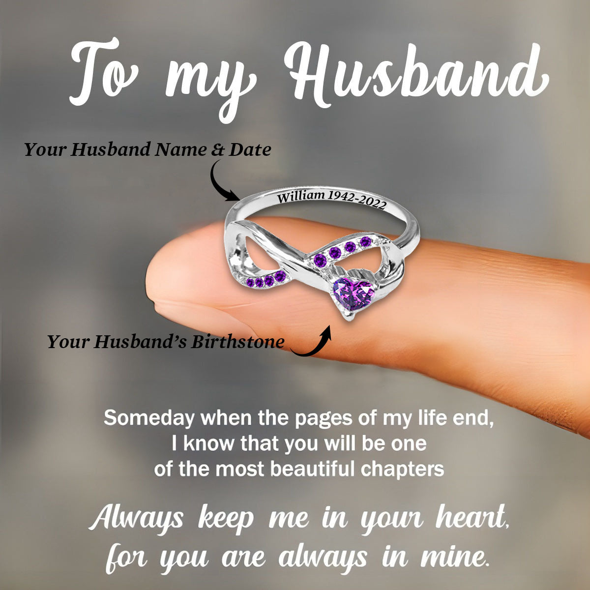 Custom Eternal Love Zircon Ring For Memorial Husband