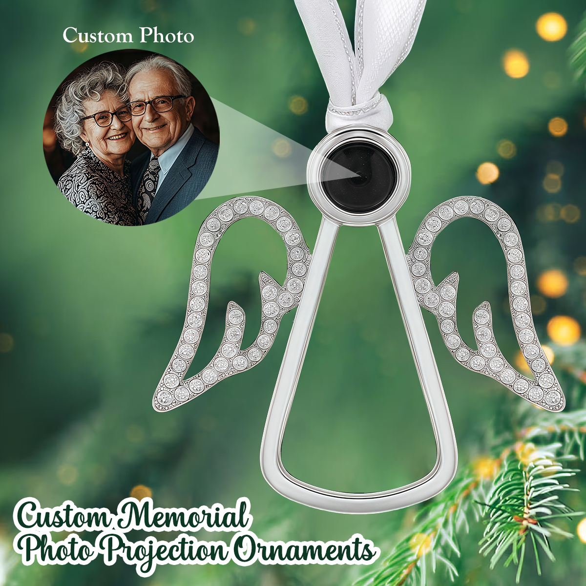 Personalized Angel Wings Memorial Photo Projection Ornament