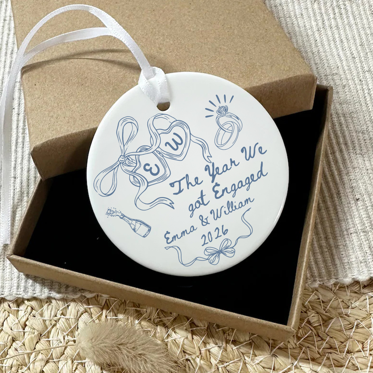Personalized The Year We Got Engaged Ceramic Ornament
