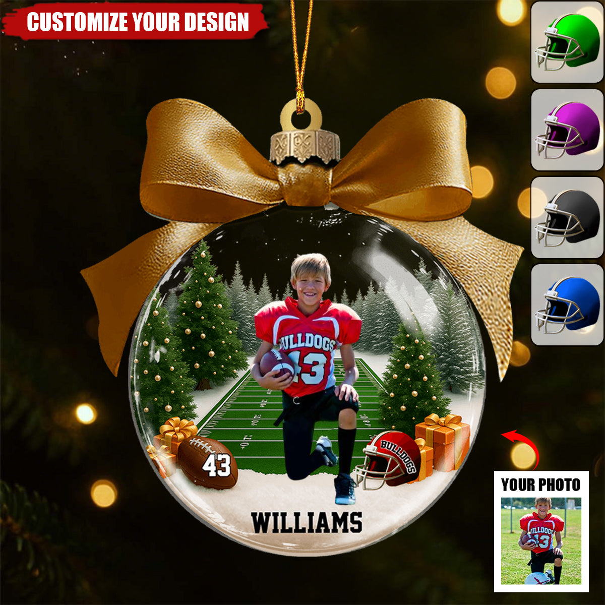 Custom Photo - Personalized Football Transparent Ornament