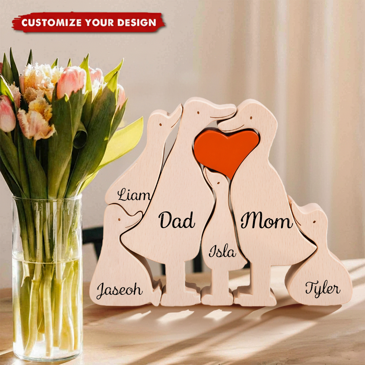 Personalized Carved Family Wooden Duck Puzzle