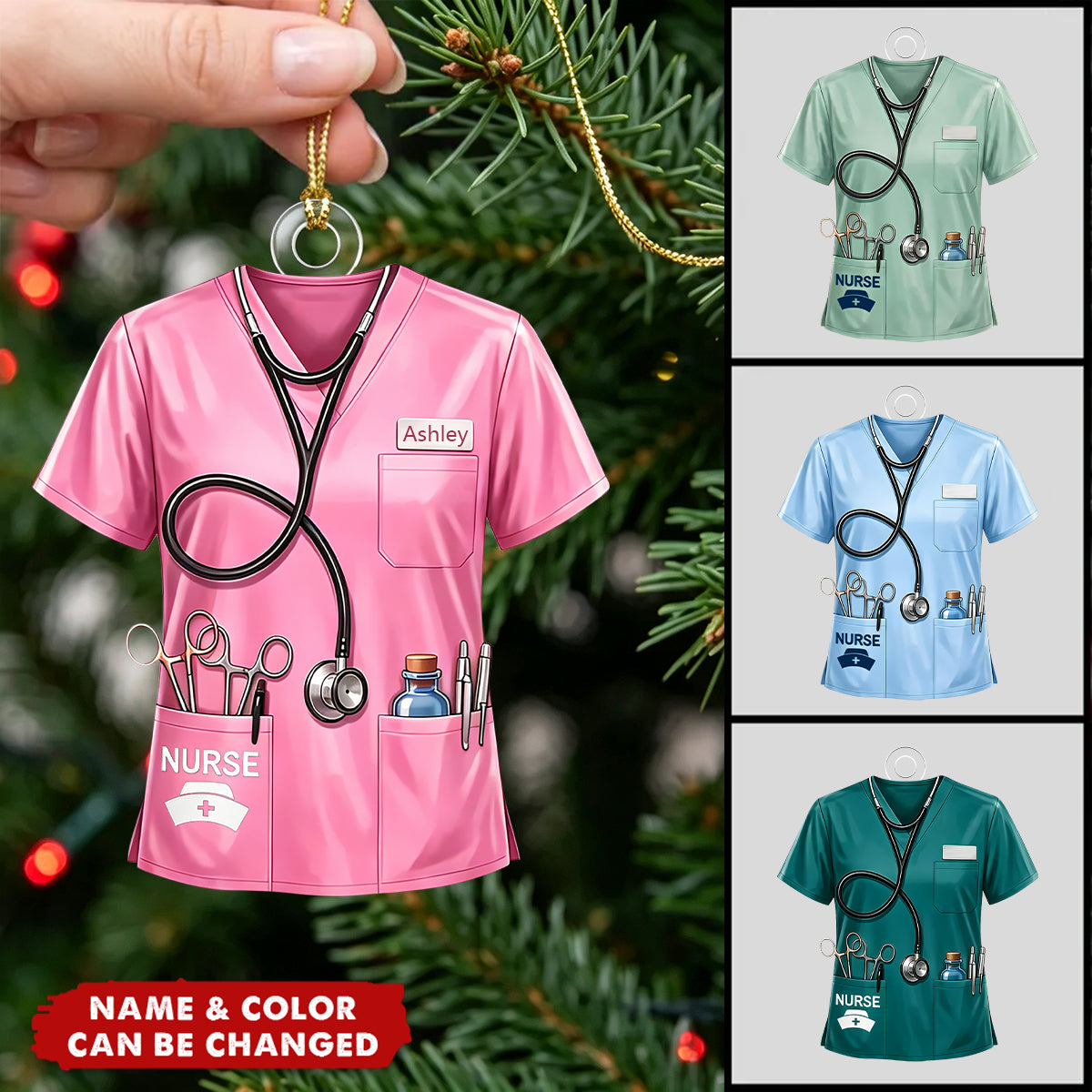 Personalized Name Nurse Scrubs Acrylic Ornament, Healthcare Worker Keepsake