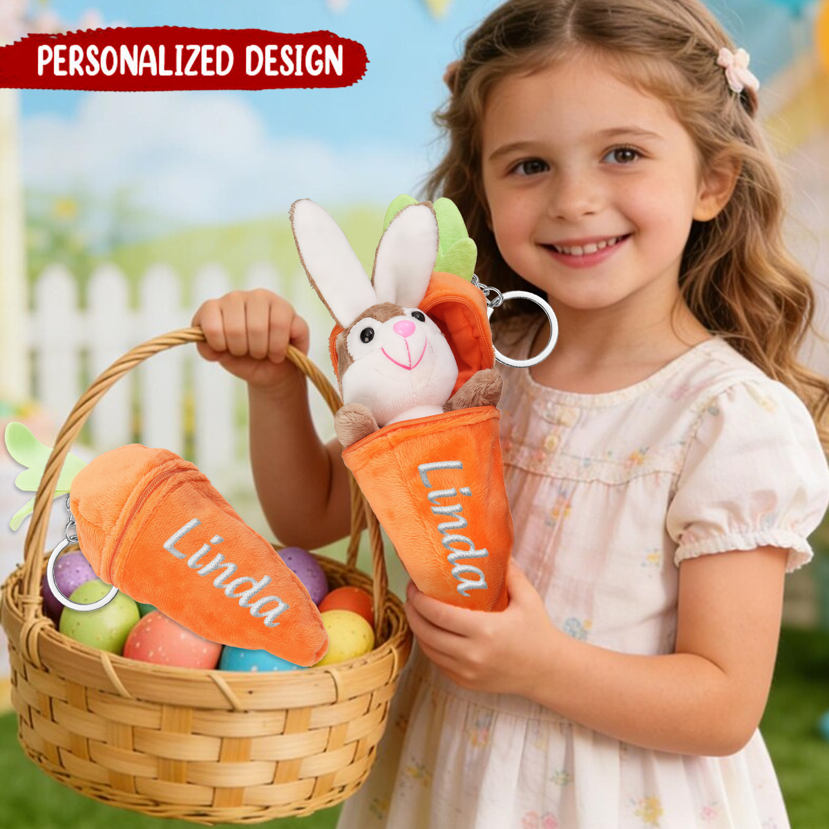 Personalized Plush Carrot Keychain Within Bunny Rabbit