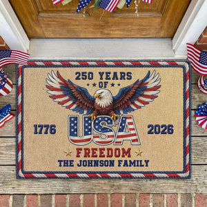 Personalized Family Name 250th Anniversary USA Patriotic Doormat