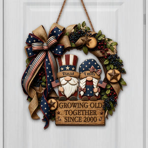 Growing Old Together Patriotic Couple Wreath Wood Sign, Personalized Gift