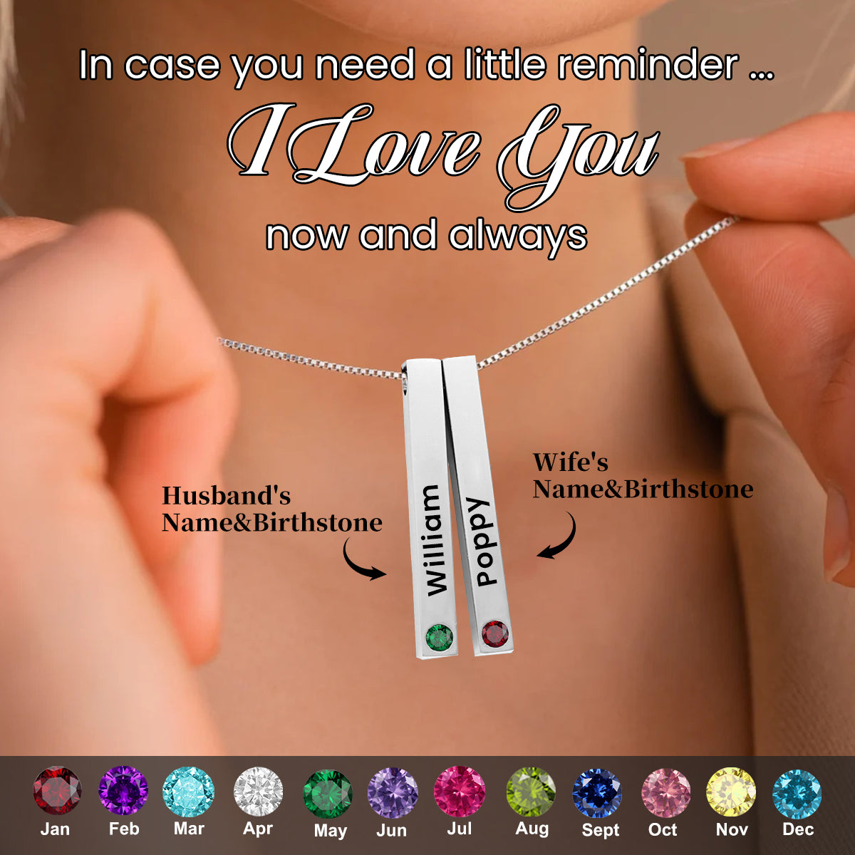 Love Promise Personalized Birthstones Necklace