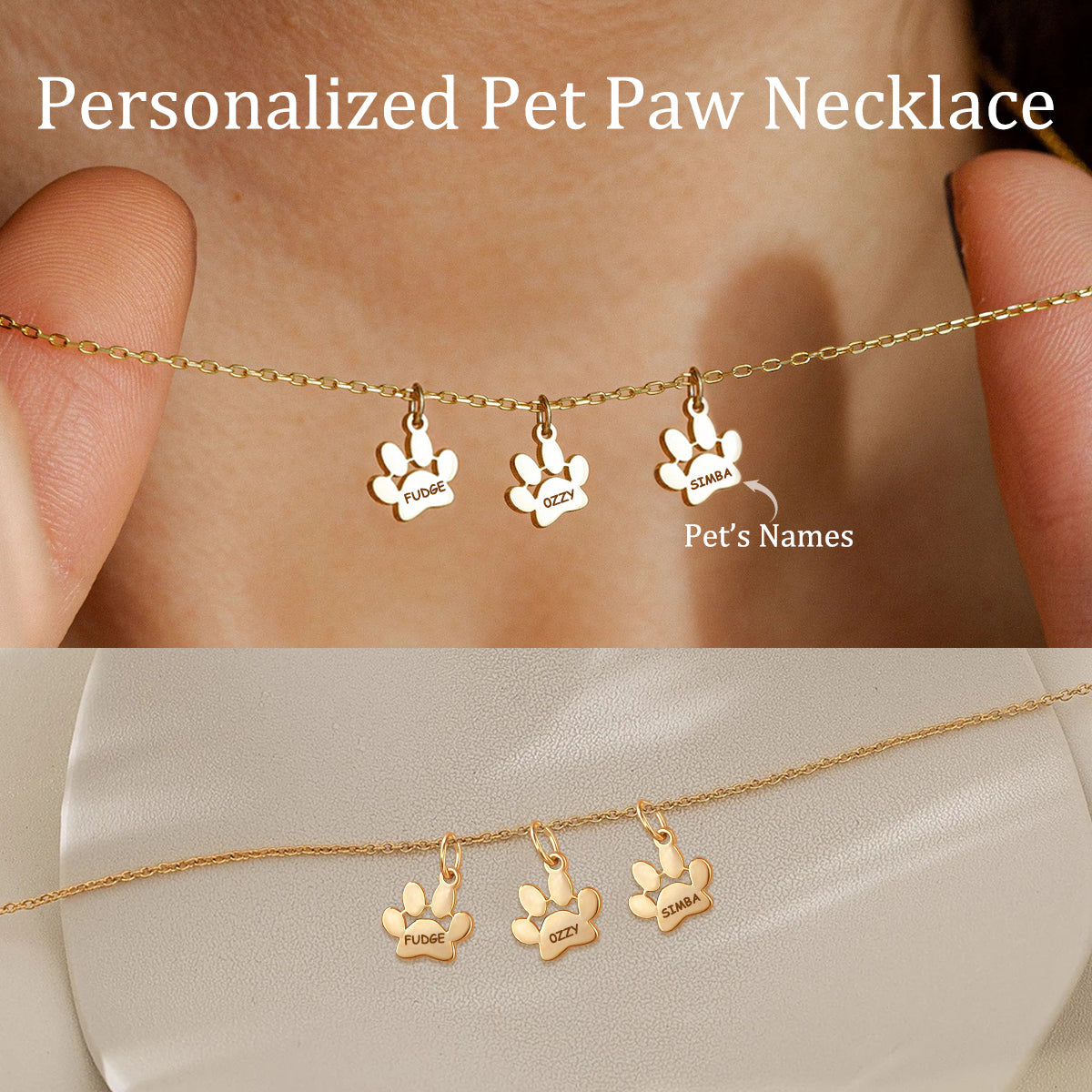 Personalized Custom Pet's Names Pet Paw Necklace, Gift For Pet Lovers