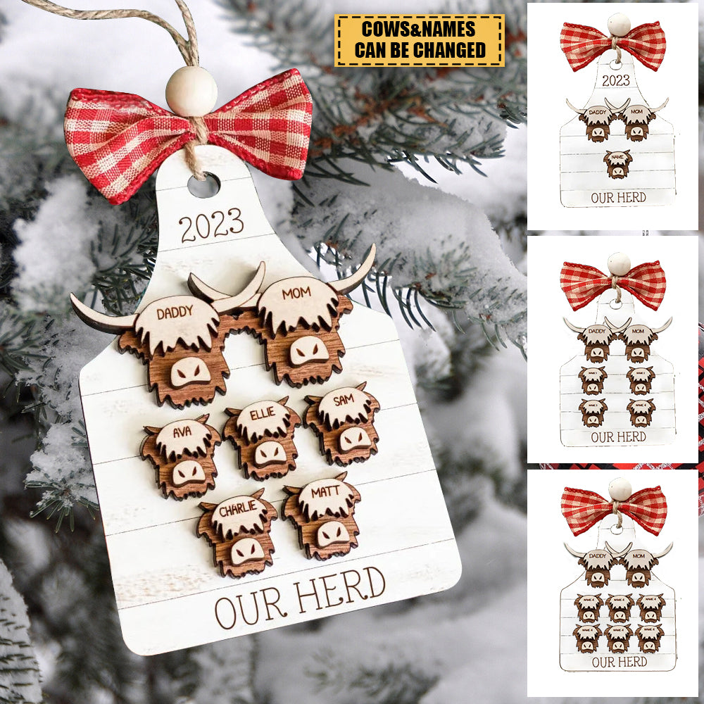 Personalized Highland cow family farmhouse rustic Christmas ornament 2023