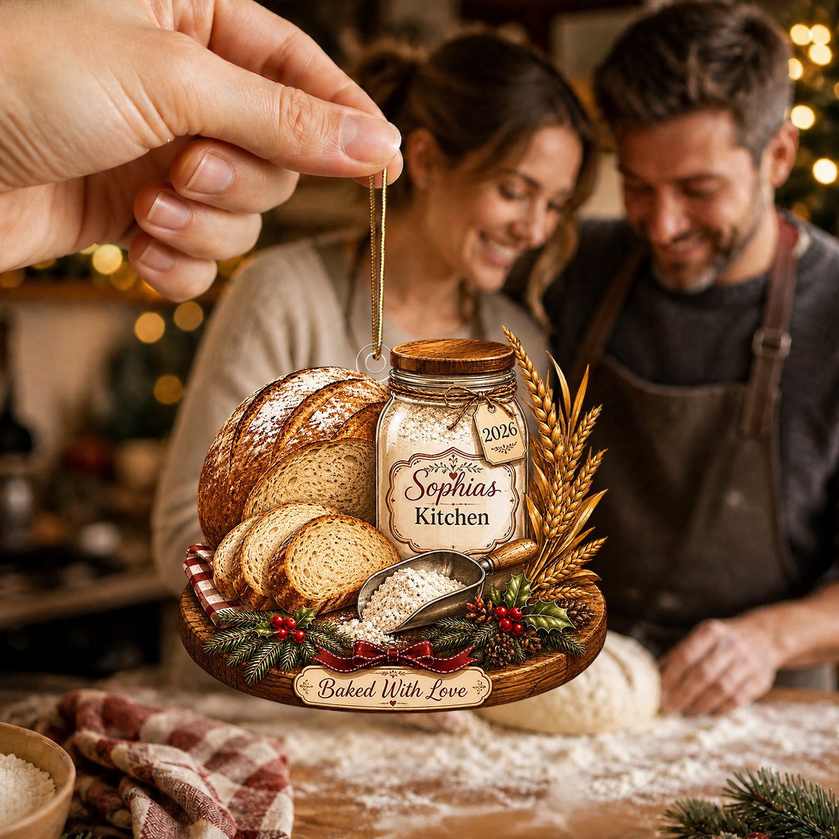 Personalized Sourdough Kitchen Christmas Ornament, Custom Name Bread Baker Keepsake