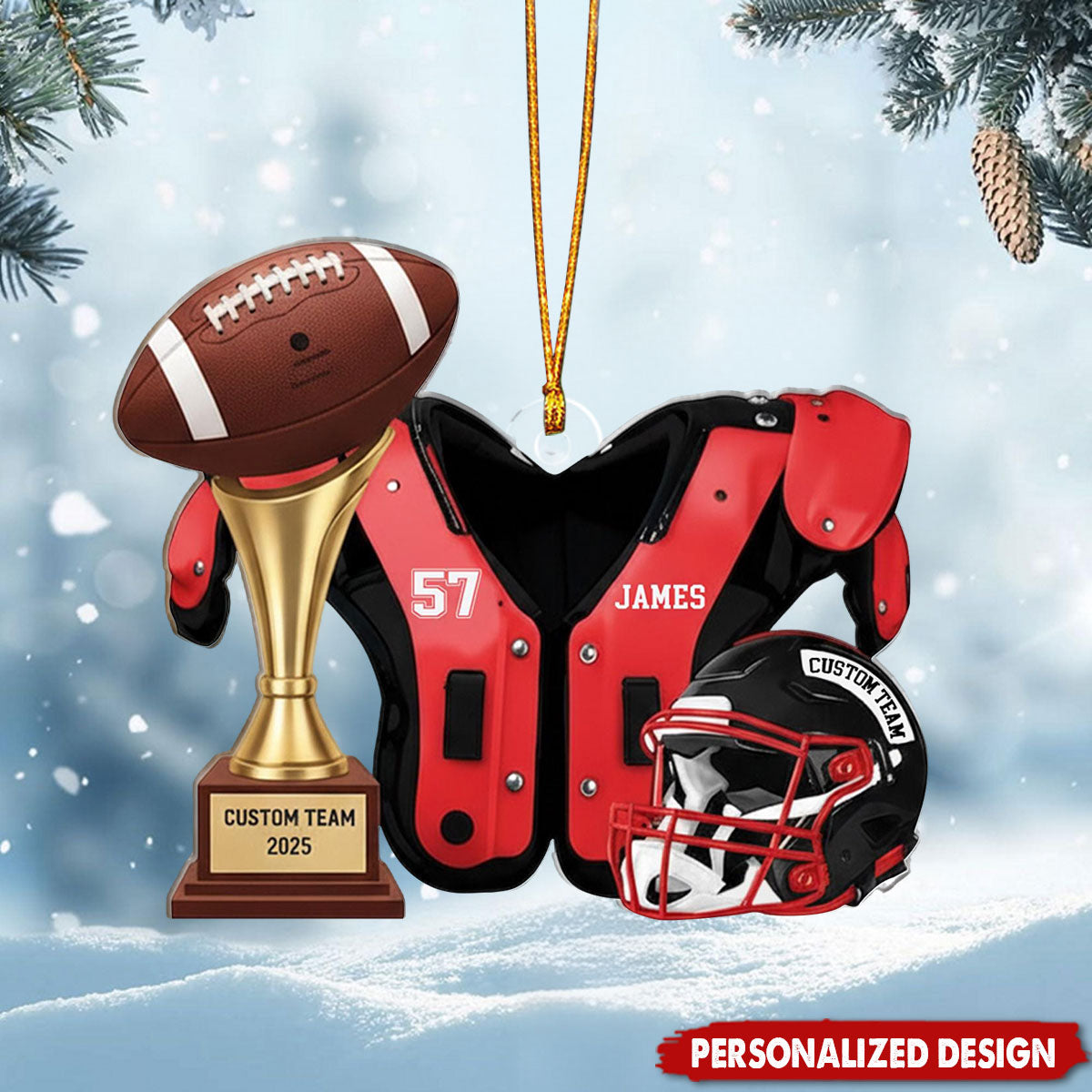 Personalized Football Ornament – Custom Team Trophy Christmas Decoration