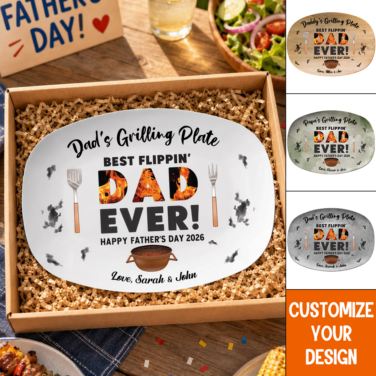 Personalized BBQ Grill Plate for Dad – Custom Father's Day Gift
