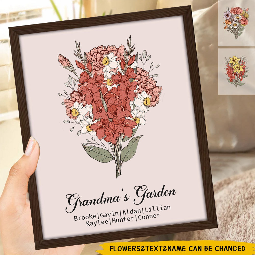 Personalized Flower Bouquet Grandma's Garden Wooden Plaque